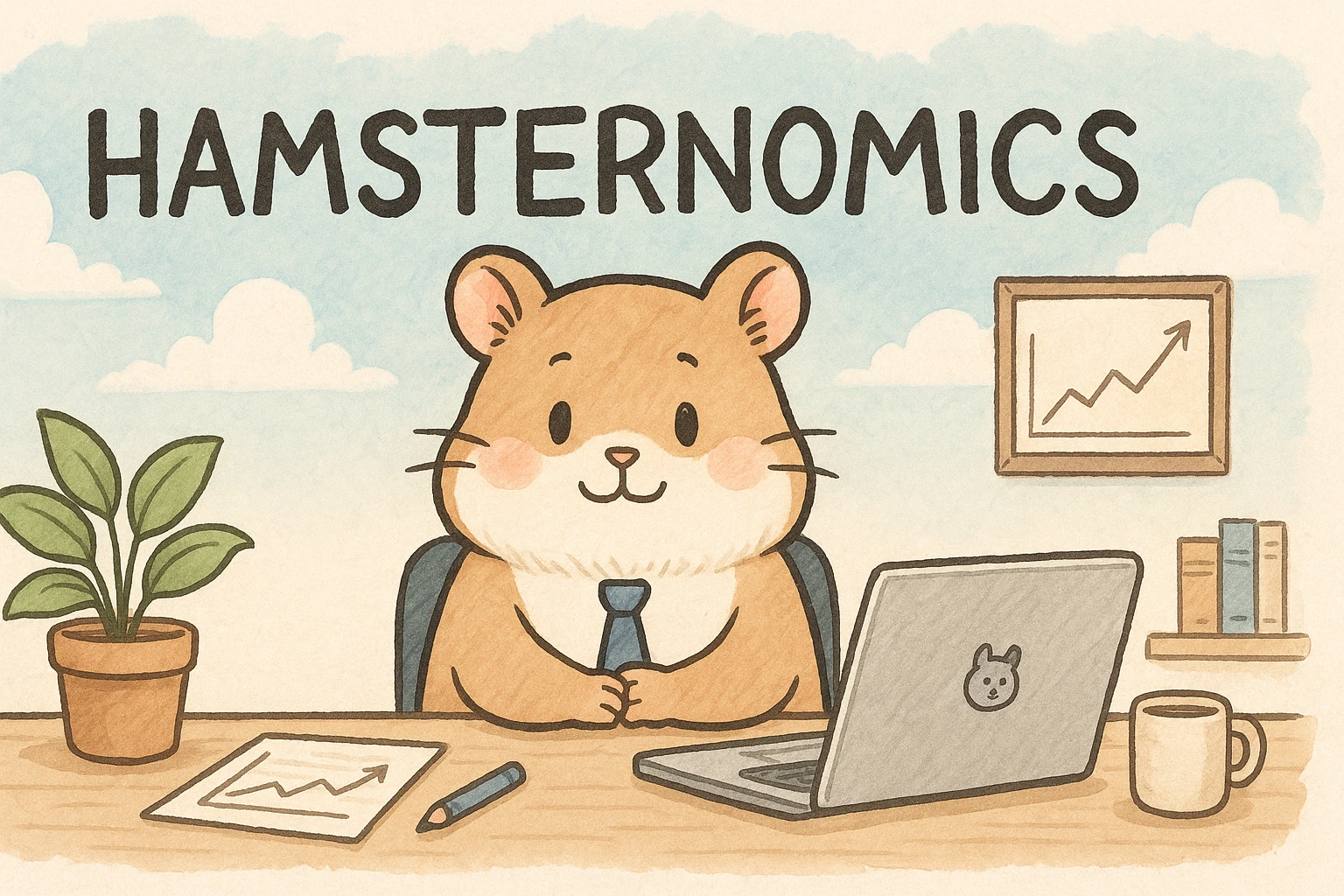 A cute, financially savvy hamster mascot reviewing charts