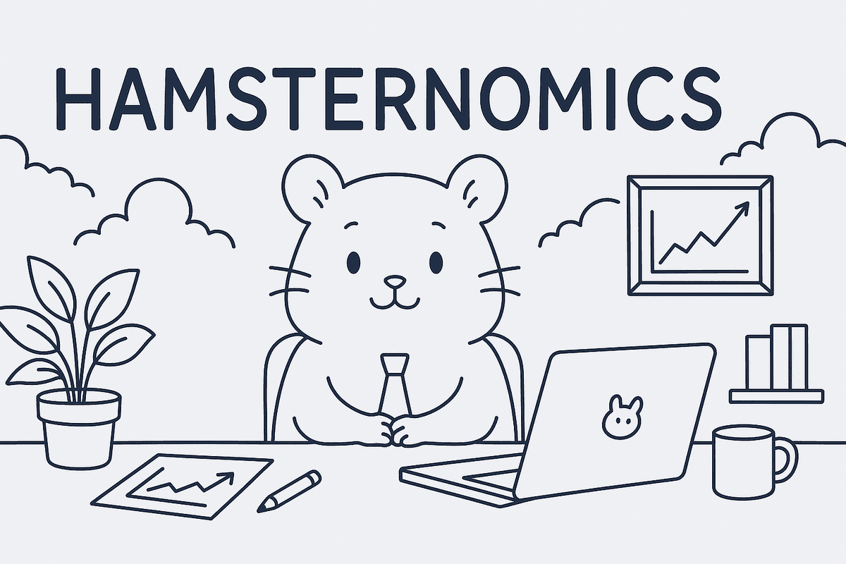 A cute, financially savvy hamster mascot reviewing charts